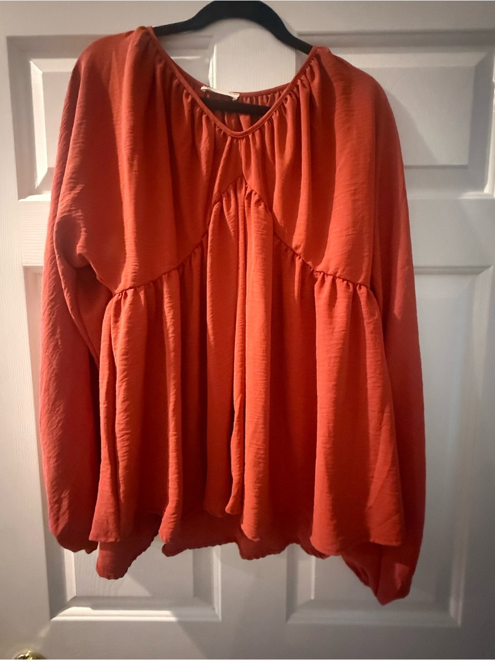 Women's Orange Peasant Blouse - Lightweight Long Sleeve Top